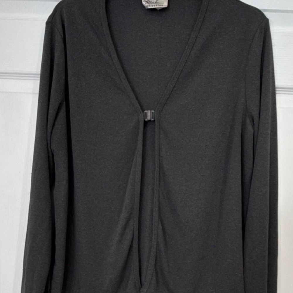 Kathie Lee Collection L Grey Long Sleeve Clip Front Knit cardigan spring